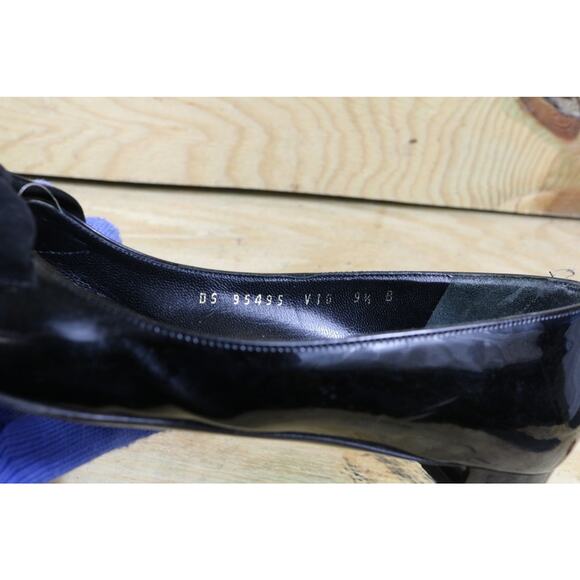 Salvatore Ferragamo Flats Black Suede 9.5 B Patent Leather Bow Slip On Shoes - Picture 7 of 9